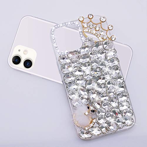 Guppy For Iphone 12 Women Diamond Case Luxury 3D Handmade Bling Rhinestone Glitter Shiny Crystal Jewelled Gems Fox Crown Soft Protective Anti-Fall Case For Iphone 12 6.1" #TOP2