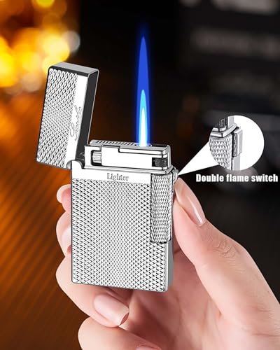 Encendedor clásico 2 en 1 con llama doble, recargable miniatura 6