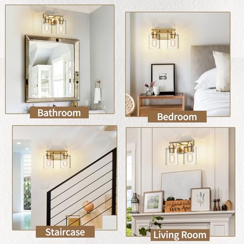 Image of SKEJAO Bathroom Vanity Light Over Mirror,Bathroom Light Fixture Wall Sconce Lighting for Bedroom,Living Room (Gold, 2-Light)