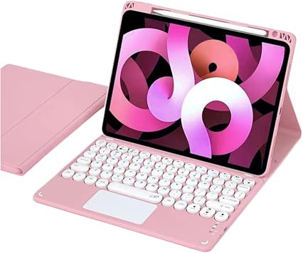Keyboard Case for iPad Air 13M4 2026/M3/M2/Pro 12.9 6th/5th/4th/3th Gen with Touchpad, Round Keys Magnetic Detachable Keyboard,Pink