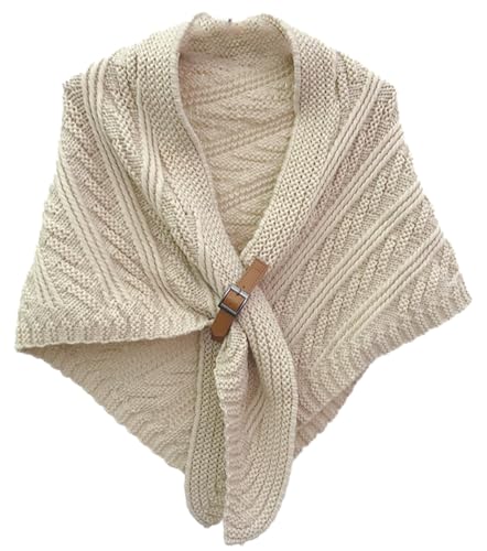 Knitted Triangle Shawl Wraps with Buckle Fall Winter Scarf Cozy Ponchos Warm Ladies Sweater Triangular Cape