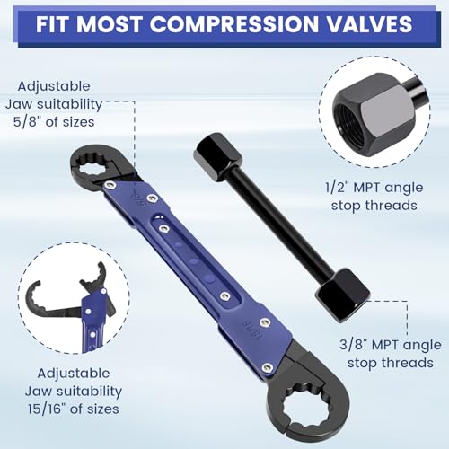 Plumbing Tools, Angle Stop Wrench Angle-On Wrench kit, Professional Plumbers wrench Angle Stop Removal Tool for Installing New Compression Angle Stop and Removing the Compression Ring - Image 4