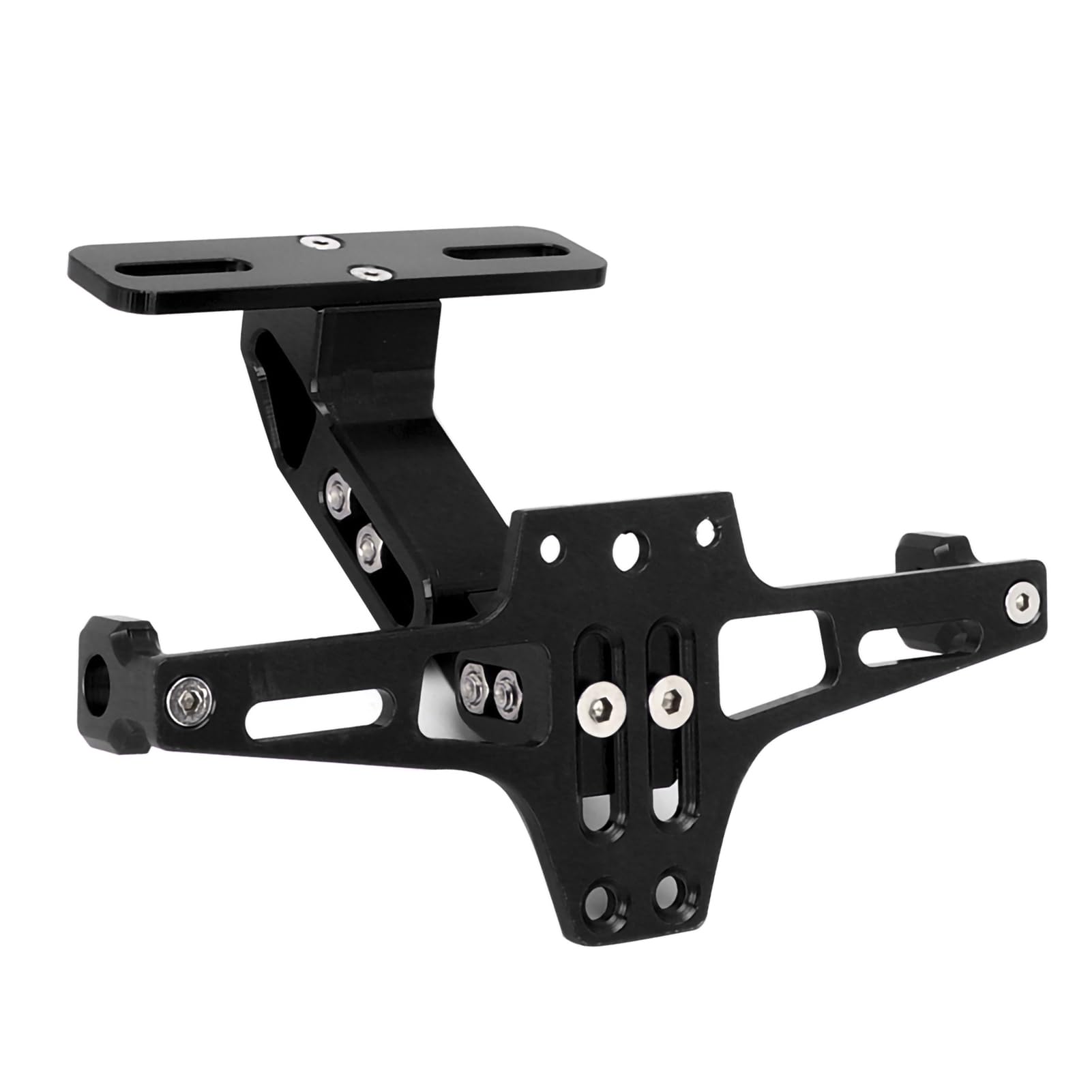 Qiilu - Soporte de matrícula para moto, soporte de matrícula telescópico ajustable de aleación de aluminio con luz LED(Negro)
