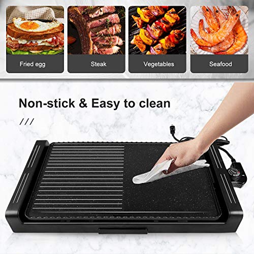 Electric Griddle Grill Indoor - Nonstick Korean BBQ Flat Grills Extra Large, Family-sized Pancake Griddles, Less Smoke, 5 Thermostat Modes, with Receipts, Black