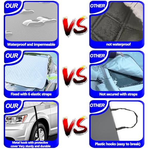 Image of 5-Layer Car Windshield Cover for Ice and Snow, 62x50 in Windshield Ice Snow Cover with 9 Hidden Magnets, Large Windshield Cover Fits for Almost All SUV, Truck, Sedan, Van