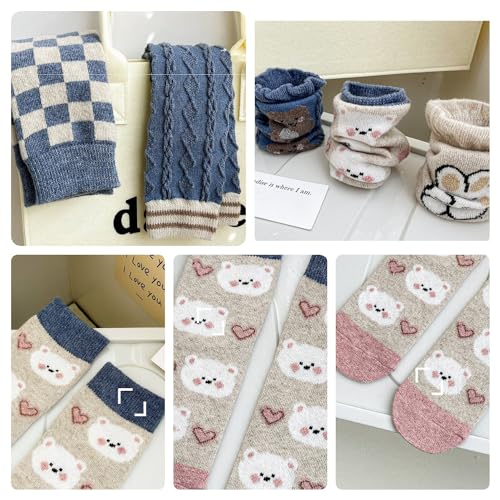 Image of 5 /10 Pairs Wool Socks for Women Thick Knit Cozy Vintage Cute Animal Floral Crew Socks