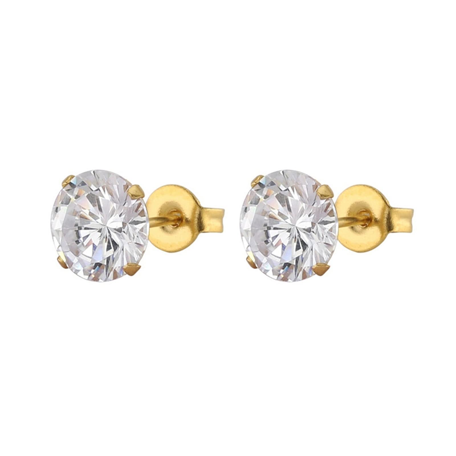 YCTTKDD Edelstahl-Ohrringe für Männer und Frauen, Ohrstecker, Gold, eleganter weißer Zirkonia, 3–8 mm, Damen-Set