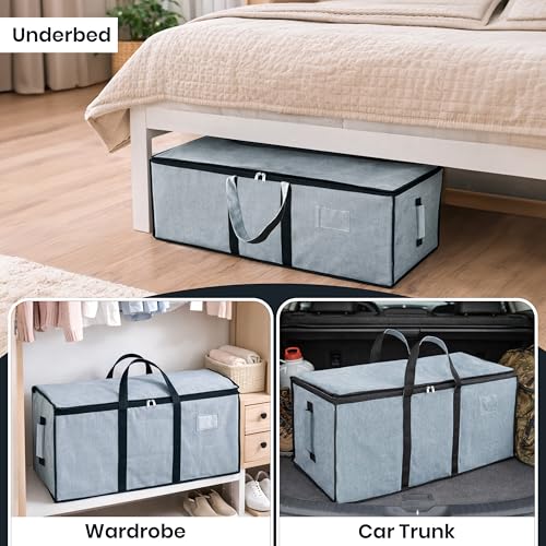 Image of Storite Multi-Purpose Heavy Duty Moisture Proof 81 Litres Canvas Super-Size Jumbo Underbed Storage Bag /Toys /Blankets /Stationery Paper /Clothes Storage Bag (87x36x26 cm) (Light Grey)