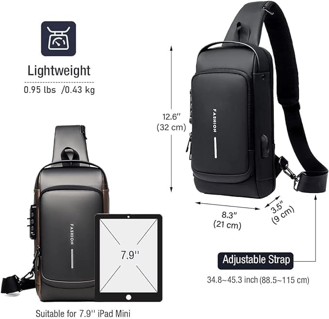RUJVE Waterproof Unisex Sling Bag Anti Theft | USB Charging Port Shoulder Backpack with Multifunctional Use for Travel, Hiking, Camping, Daily Out | Crossbody Chest Bags Pack of - 1 2