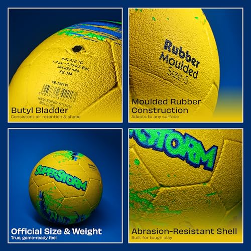 Image of Nivia Super Storm Football for Men, Training Ball, Durable Rubber Cover Molded, Butyl Threadwounded Bladder, to Play On Hard Ground and Artificial Turf (Yellow, 5)