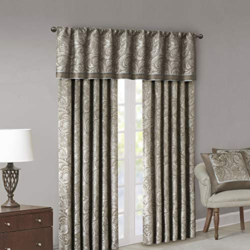 image for Madison Park Aubrey Jacquard Rod Pocket Valance , Classic Elegant Silk