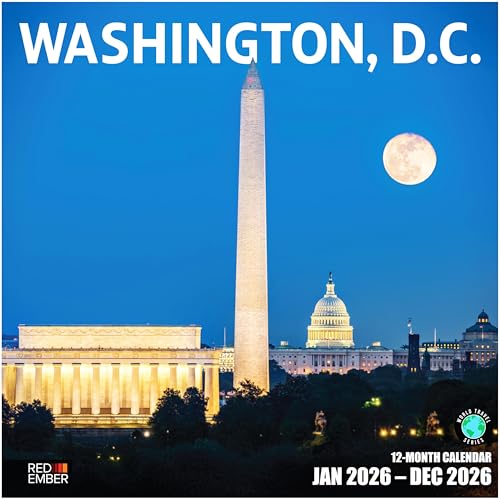 RED EMBER Washington, D.C. 2026 Wall Calendar 12 Month | 12" x 24" Open | Thick & Sturdy Paper | Giftable | Travel Calendar 2026