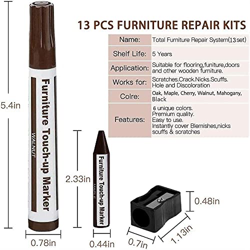 Image of KRySt Furniture Touch-Up Marker | Colour Wood Repair Markers for Scratch Removal on Wooden Furniture, Floor, Table, Cabinet & Door | Quick Dry Surface (Set of 13)