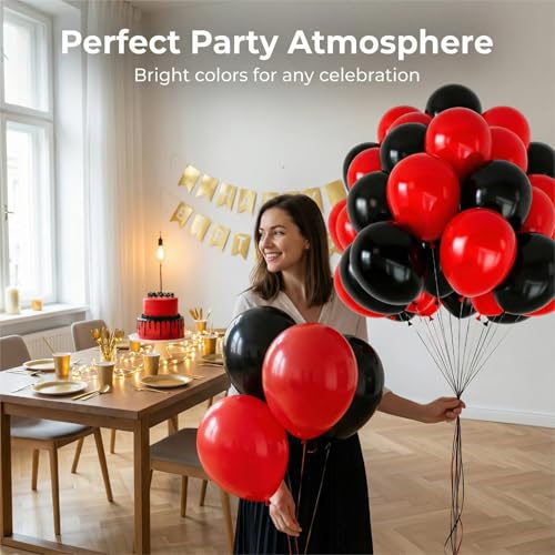 Image of Red and Black Balloons, 70 Pack 12 Inch Black and Red Latex Balloons for Birthday Graduation Wedding Racing Car Poker Card Party Decoration