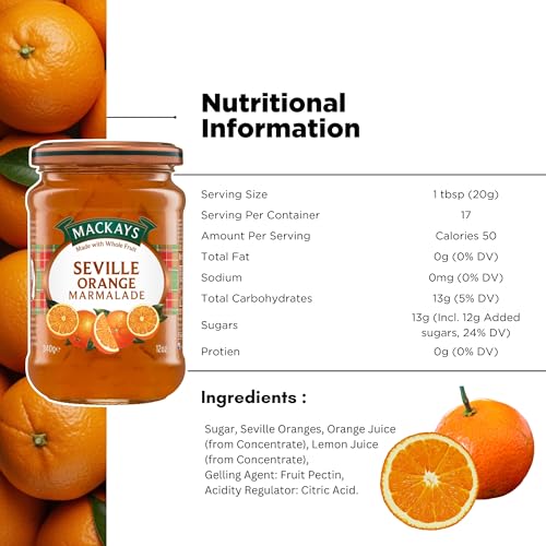Image of Mackays Seville Orange Marmalade 340g | Made with Real Seville Oranges | Traditional Copper Pan Cooked | Vegan | Imported from Scotland