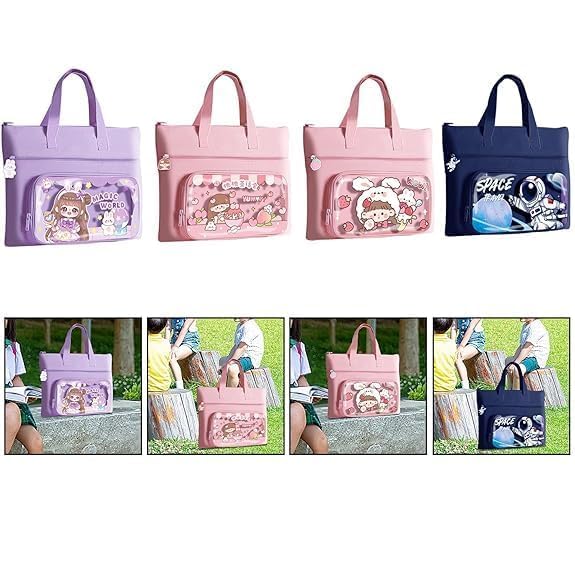 Image of Print Delight Handbag /Tutor Bag for Girls, Test Paper Book Storage Bag Kids Handmade Art Supplies Bags Thick Waterproof Portable Storage Bags for Kids (Purple Magic World Pouch Bag)