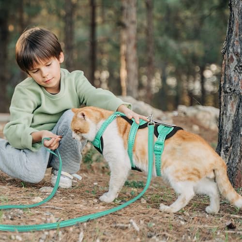 Image of Cat Harness for Walking, Escape Proof Cat Harness and Leash Set with Reflective Strip, Adjustable Cat Leash Breathable Soft Vest for Small to Large Cats, Green, S