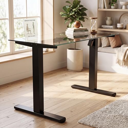 Image of HUANUO Standing Desk Frame with 220lbs Powerful Brushless Motor, Thick T-Shaped Adjustable Desk Legs Made of Automotive-Grade Steel, for Max 75″ x 35″ Desktop, for Home Office, Black Frame Only