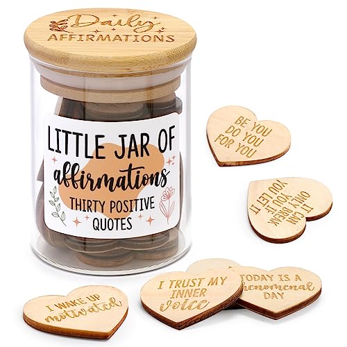 Daily Affirmation Cards for Women Jar Wooden Hearts Pins with Inspiring and Motivational Fridge...