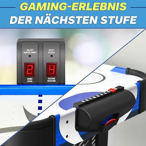 SereneLife Airhockey Tisch mit Luft – Air Hockey Spieltisch ideal als Gamer Tisch – Tischhockey für lustige Tischspiele mit Airhockey Pucks & Schieber – Robuste Air Hockey Tische Kinder & Erwachsene