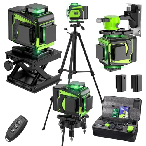 Niveau Laser Chantier Autonivelant 360° x 4 Avec trépied, Lazer Niveaux 4D 16 Lignes Laser, Mode Impulsion ExtéRieur, 2 x Batterie, Nivellement Automatique, Support Rotatif, Télécommande