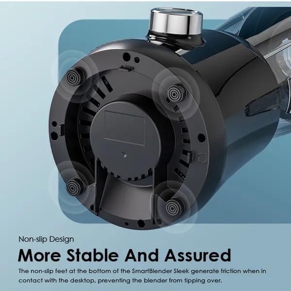 Close-up view of the hardened stainless steel blades of the Oraimo Smart Blender, emphasizing their efficiency.