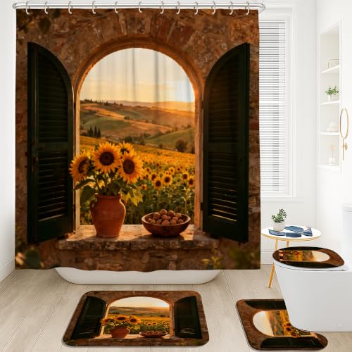 Rideau de douche rustique jaune 183 x 183 cm avec crochets de fixation