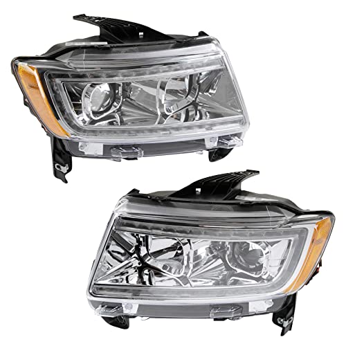 Image of TRQ Performance Driver and Passenger Side Headlight Assembly Set Compatible with 11-13 Jeep Grand Cherokee Halogen Only