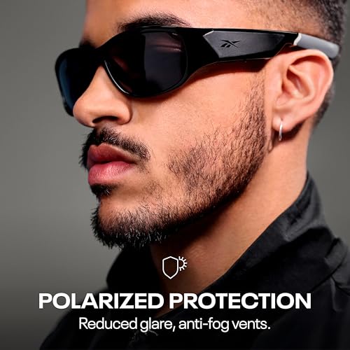 Image of Reebok Nitrous Smart Audio Sunglasses, Black Polarized Lens, Unisex, HiFi Bluetooth Sport Glasses with UV Protection - Powered by Lucyd