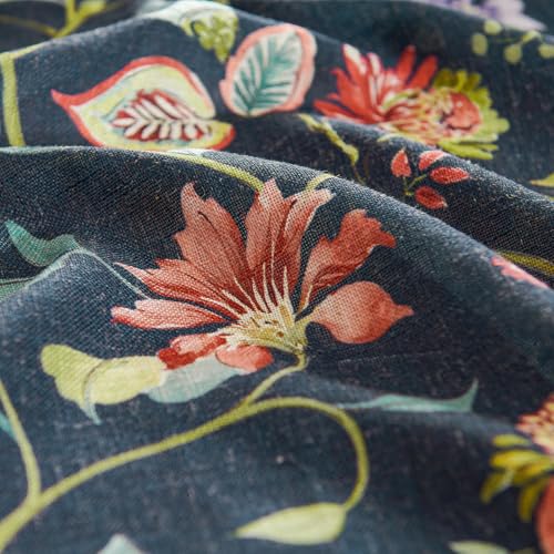 Image of jinchan Hattie Floral French Door Curtain 40 Inch Length Vintage Cottage Core Farmhouse Linen Decor for Glass Door Light Filtering 1 Panel with Tie Up Bow Rod Pocket Dark Blue
