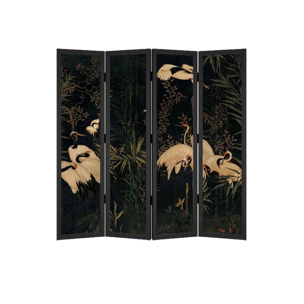 Privacy Screen Floor-standing Screen Partition Home Living Room Porch Tea Room Folding Screen Chinese Retro Crane Background Wall Room Divider