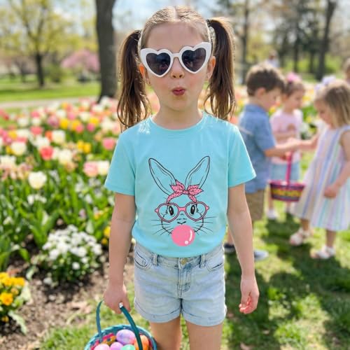 Image of CM C&M WODRO Kids Girl Easter Shirt Cute Bunny Glasses T-Shirt Short Sleeve Funny Happy Easter Rabbit Graphic Tees Tops