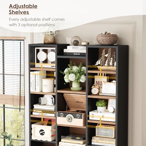 FOTOSOK-71-H-Bookshelf-with-21-Cubes-Triple-Wide-Tall-Bookshelf-8-Tier-Bookcase-with-8-Adjustable-Shelves-Large-Bookshelf-DVDCD-Media-Tower-Storage-Freestanding-Display-Shelf-Cabinet