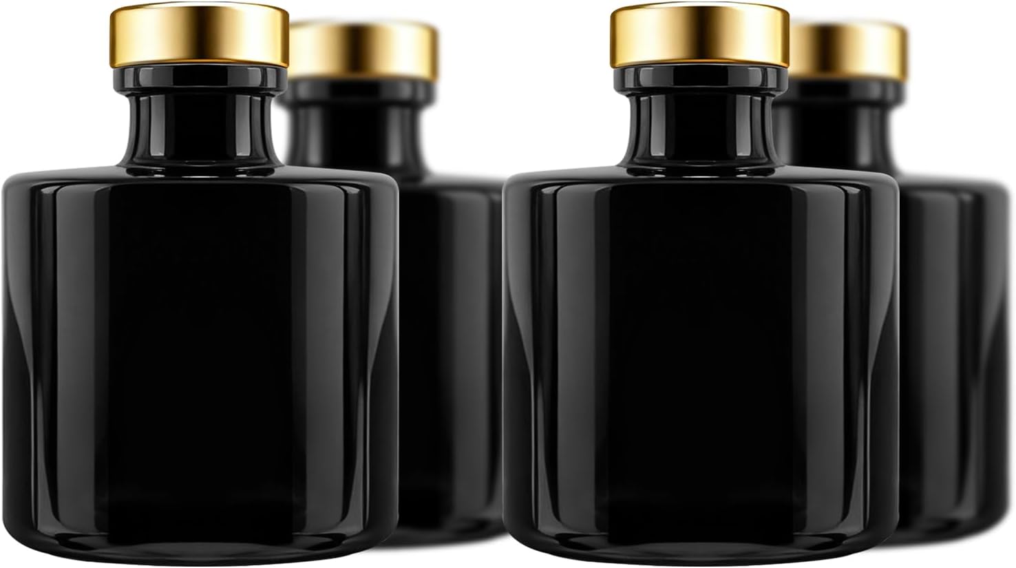 Black Glass Diffuser Bottles Round Diffuser Jars with Golden Cork Caps Set of 4 – 2.95 inches High, 100ml 3.4ounce. Fragrance Accessories Use for Diy Replacement Reed Diffuser Sets.