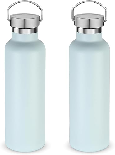 Miniatura 9 de Volhoply Botella de agua aislada de 24 onzas con boca estándar, tapa combinada de plástico y acero inoxidable, botella de agua de 304 18/8 de doble
