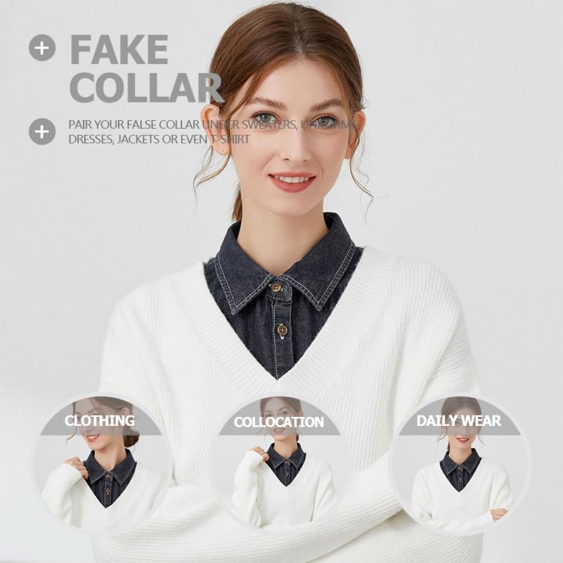 Denim Fake Collar for Women, Black Denim Collars for Women Fashionable Lady Fake Sweater Detachable Dickey Removable Choker Blouse Top for Girls Decorative Favors Valentine's Day - Image 2