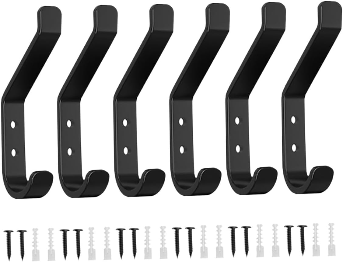 6pcs Heavy Duty Stainless Steel Wall Mounted Hooks for Bathroom Towels Clothes Hats and Bags, Screw Mounted Utility Coat Hangers for Living Room and Entryway Organization
