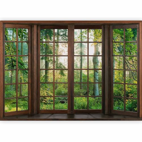 artgeist Wall Mural Window View 135x101 in - XXL Peel and Stick Self-Adhesive Wallpaper Removable Large Sticker Foil Wall Decor Print Picture Image Design Forest Landscape Tree Nature c-C-0432-a-a