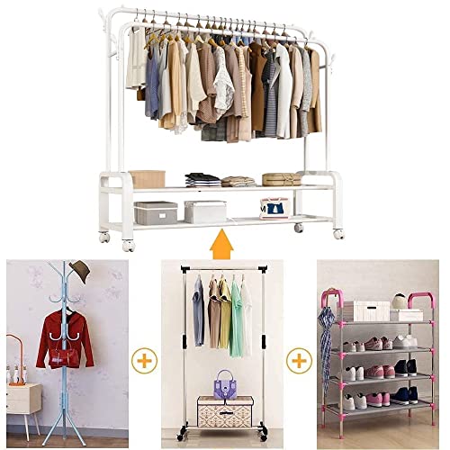 Portant à vêtements pour chambre à coucher blanc et mobile - 7
