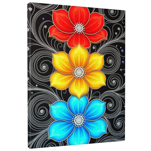 Lienzo decorativo floral de 16 pulgadas con flores vibrantes abstractas para el salón