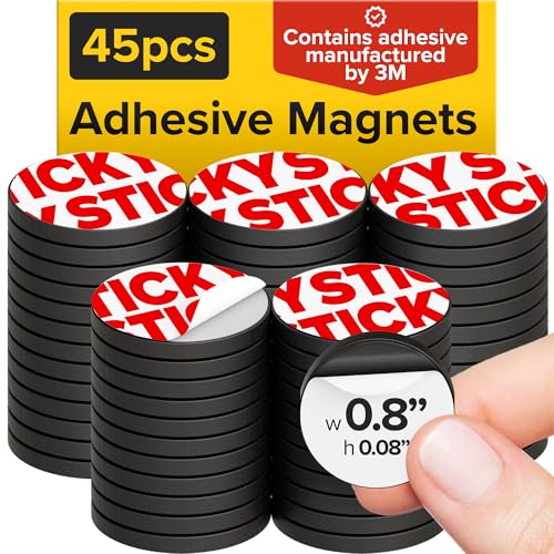 Peel-&-Stick Flexible Adhesive Magnets - 45 (0.8'x0.08') Magnetic Dots for Office Supplies, Whiteboard, Crafts, Fridge, & School Projects