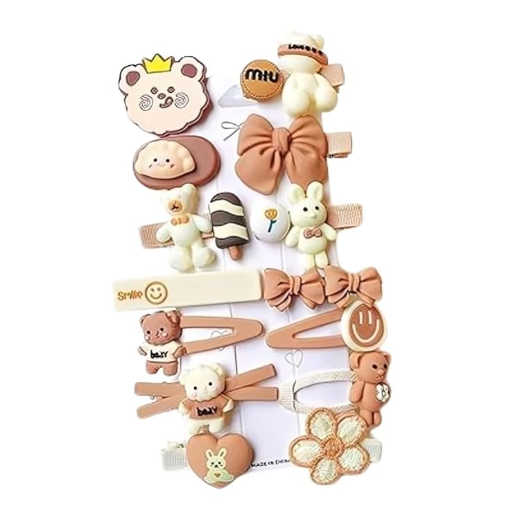Diversa 14 PCS Brown Cute Children Hairpin, Baby Hair Accessories, Girl Broken Hair Bangs Clip, Princess Cartoon Headwear, Cute Gifts