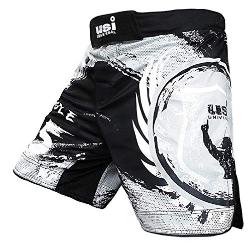 Image of USI Muay Thai Printed Shorts for Mens Gym Shorts Running Shorts Sports Shorts Shorts with Elasticated Waist Tuf Stretch (XL, Black Grey)