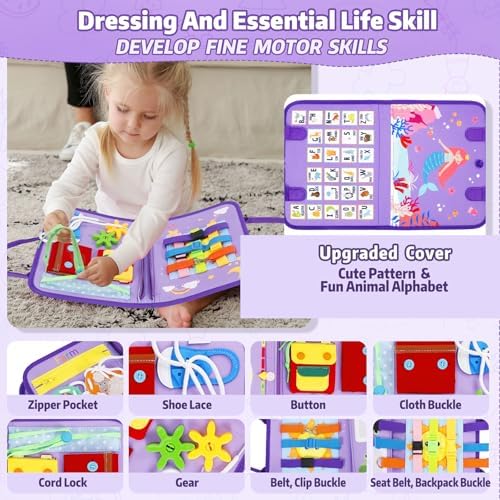 Esjay Busy Board, Montessori Toys Busy Book, Sensory Board Birthday Gifts for 3+ Years Old Girls Boys, Learning Educational Toy for Fine Motor Skills, Travel Activities for Airplane Car — view 2