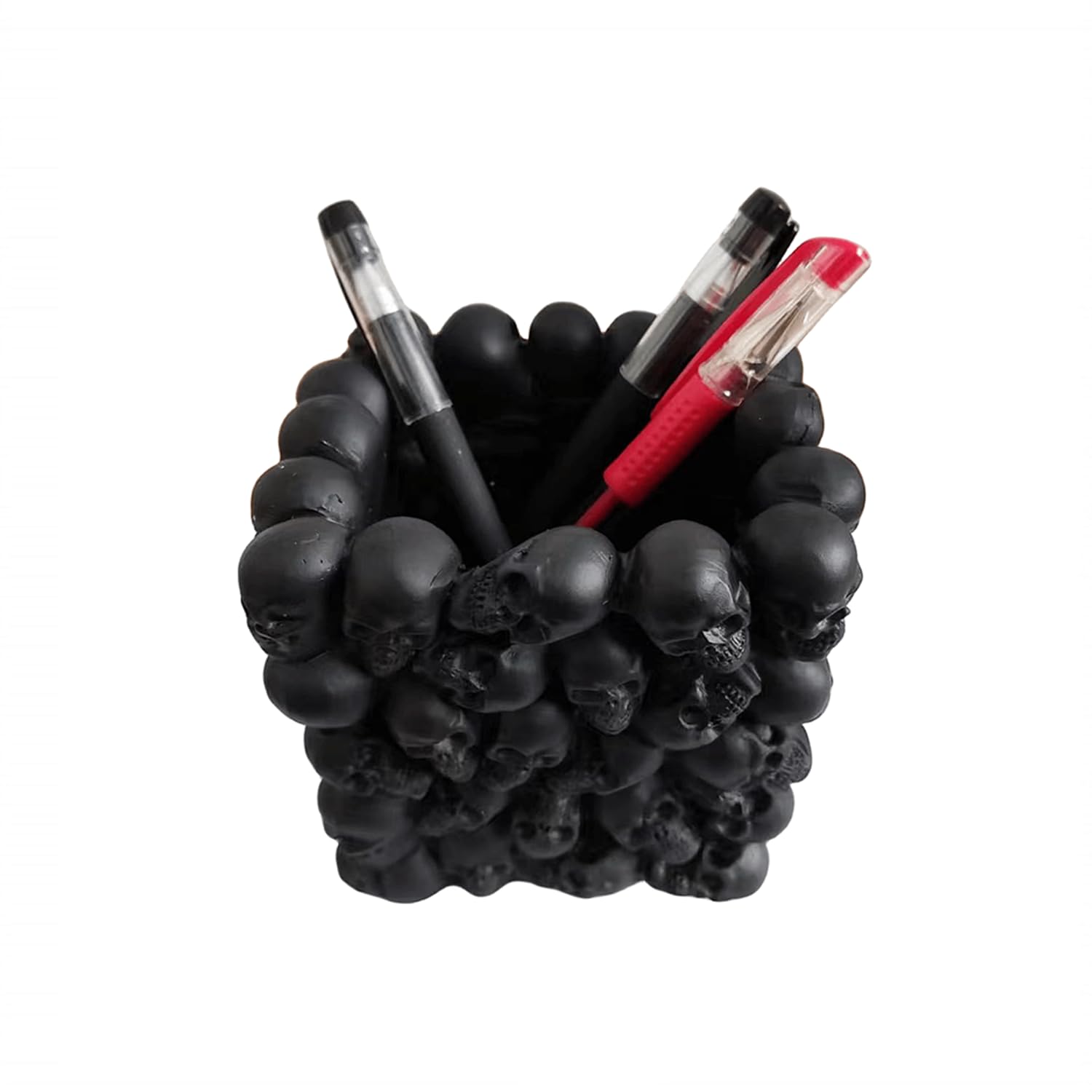 RURUOGUK Skull Pen Pencil Holder Makeup Brush Holder Toothbrush Holder Flower Pot Key Storage Resin Skeleton Home Office Halloween Decor (Black) - Image 2