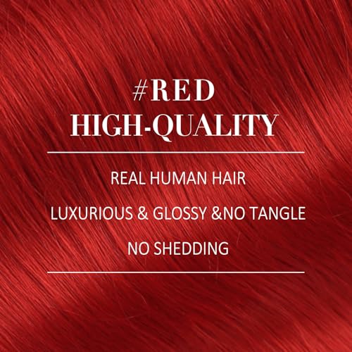 Image of YoungSee Nano Ring Hair Extensions Human Hair Red 22 Inch Nano Beads Hair Extensions Human Hair Red Nano-tip Extension Colored Nanolink Remy Hair Colored for Adding Color Highlights 25g 25 strands