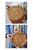 Ulisty Hohl-geschnitztes Design Rund Rattan Tasche Kreis Strohbeutel Handgefertigte Tasche Weben Korb Handgewebte Tasche Sommer-Strandtasche Schultertasche Umhängetasche für Damen/Frauen Blau Futter #4