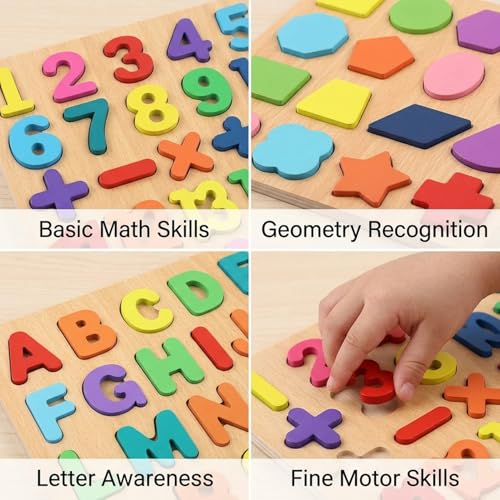 Image of GITGRNTH 3 in 1 Wooden Puzzles for Toddlers | Educational Board Game ABCD Alphabets, Numbers & Shapes Puzzles -Puzzle Toys for 2 Years Old Boys & Girls, Preschoolers - Educational Toys
