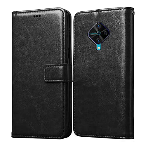 Image of Flip Cover Compatible with Vivo S1 Pro | Premium Leather Finish | Inbuilt Pockets & Stand | Flip Cover Back Case for Vivo S1 Pro (Black)