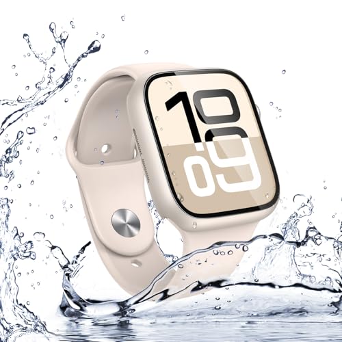 Image of Misxi [2 Pack] Waterproof Hard Case with Tempered Glass Compatible with Apple Watch Series 11 (2025) Series 10 46mm, Overall Protective Cover for iWatch Screen Protector, 1 Starlight + 1 Transparent